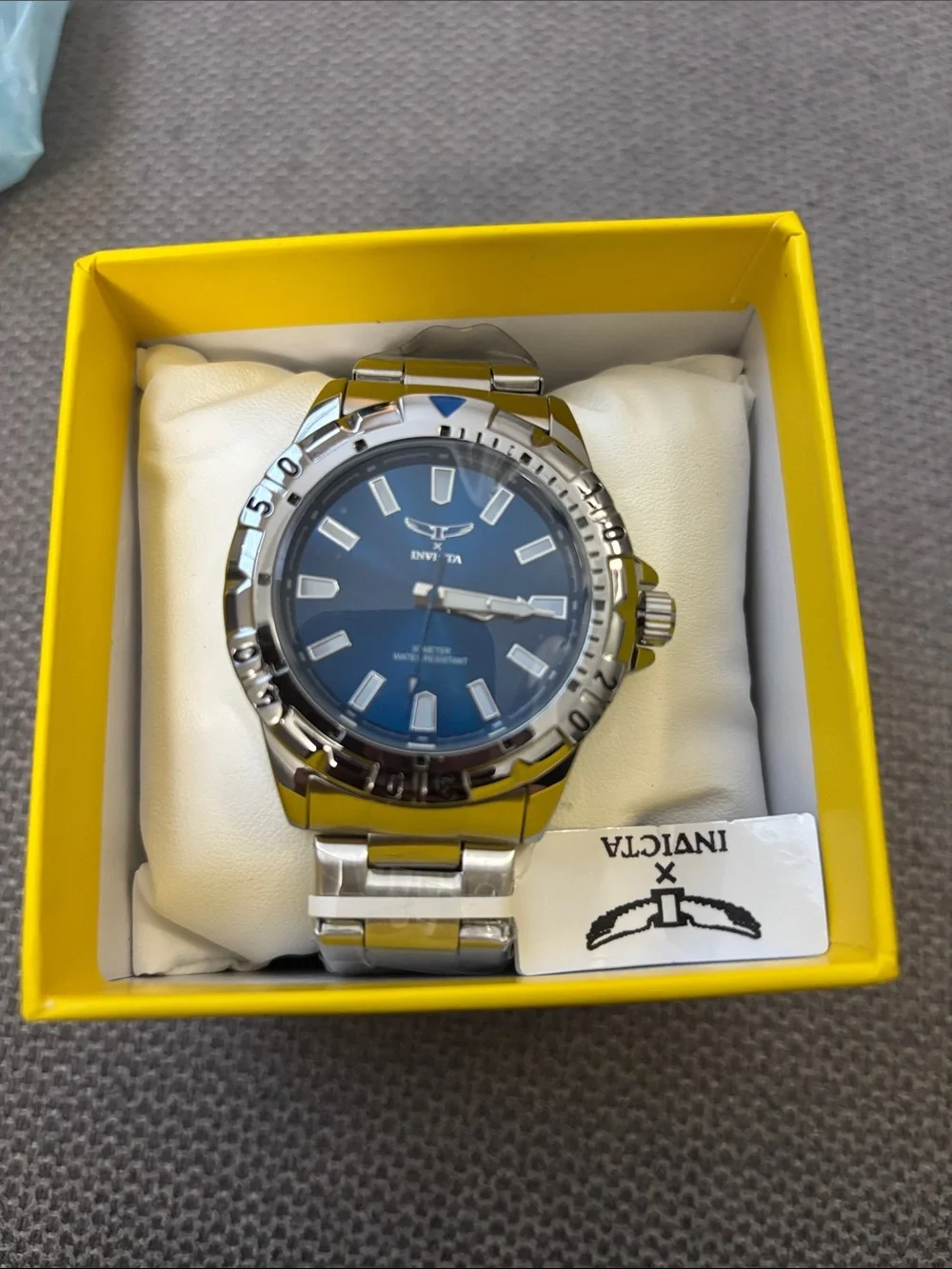 Invicta Silver Stainless Steel Watch with Blue Dial